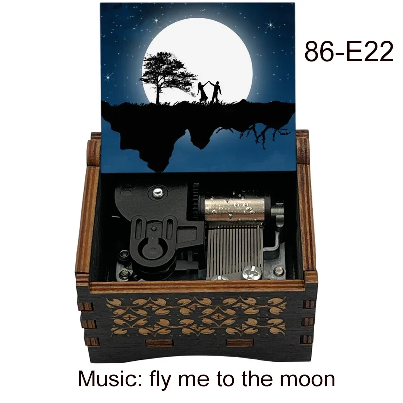 Song FLY Me To The Moon Music Box Wooden Black Print Gift for Wife Lovers Birthday Christmas Valentine's Day Home Decor 4