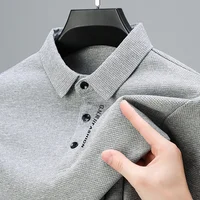 POLO gaufré à manches longues pour hommes avec lettre imprimée revers haut décontracté 6