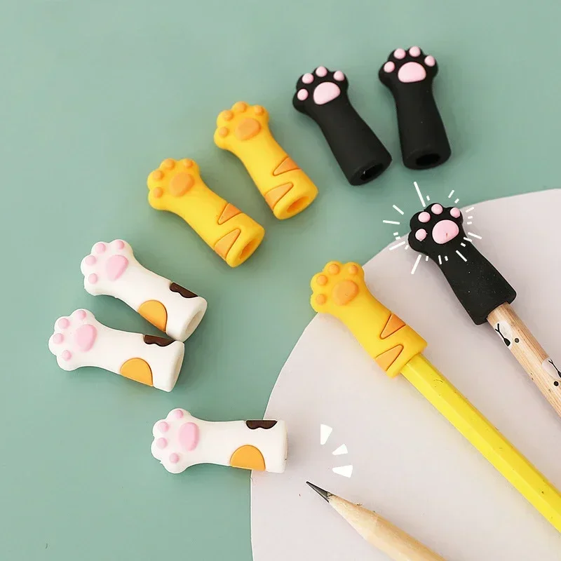 고양이 발 연필 캡 실리콘 터치 펜 커버, 카와이 연필 익스텐더, 한국 문구, 어린이 선물, 학교 사무용품, 3 개 