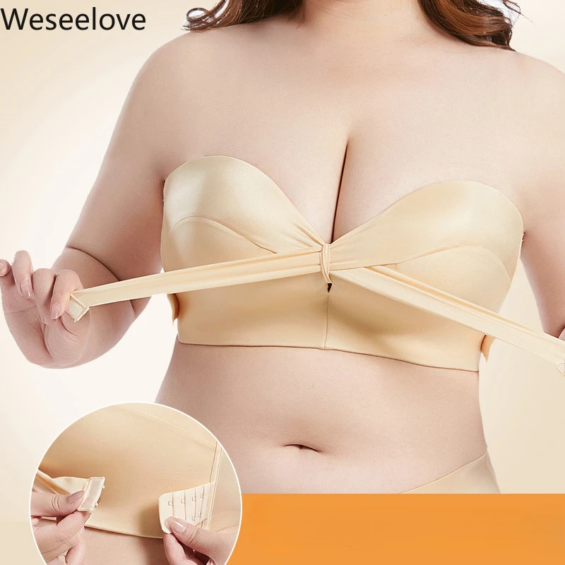 

Weseelove сексуальное женское нижнее белье без бретелек с эффектом пуш-ап, нескользящий большой невидимый бюстгальтер, тонкое стильное нижнее белье с большой чашкой