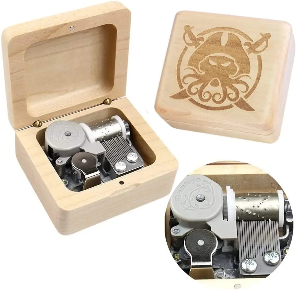 Sinzyo Davy Jones Music Box Vintage Wood Musical Boxs Gift for Birthday Valentine's Day Christmas Day Maple wood Box