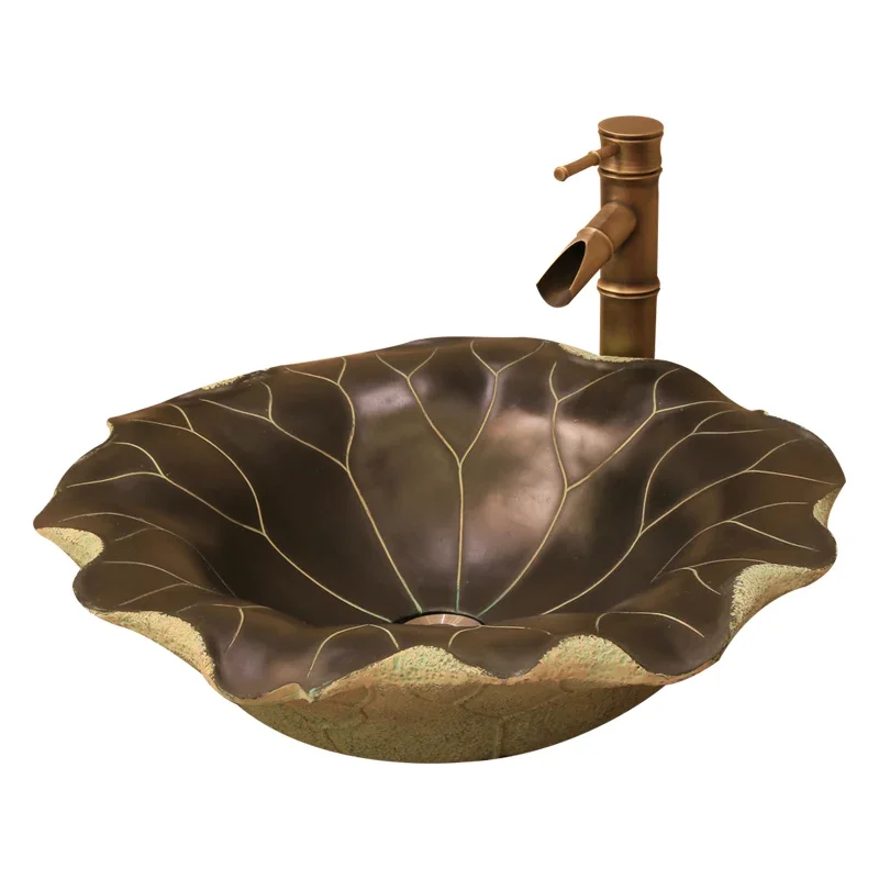 

Modern Chinese classical minimalist wash basin above counter hotel bathroom balcony art washbasin lotus leaf LW01016547