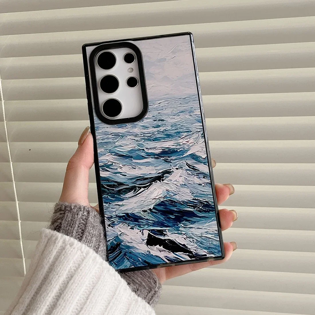 Sea MagSafe Acrylic Black Border Magnetic Phone Case for Samsung Galaxy S22U S23 Ultra S24 Ultra Cover Protective Shell