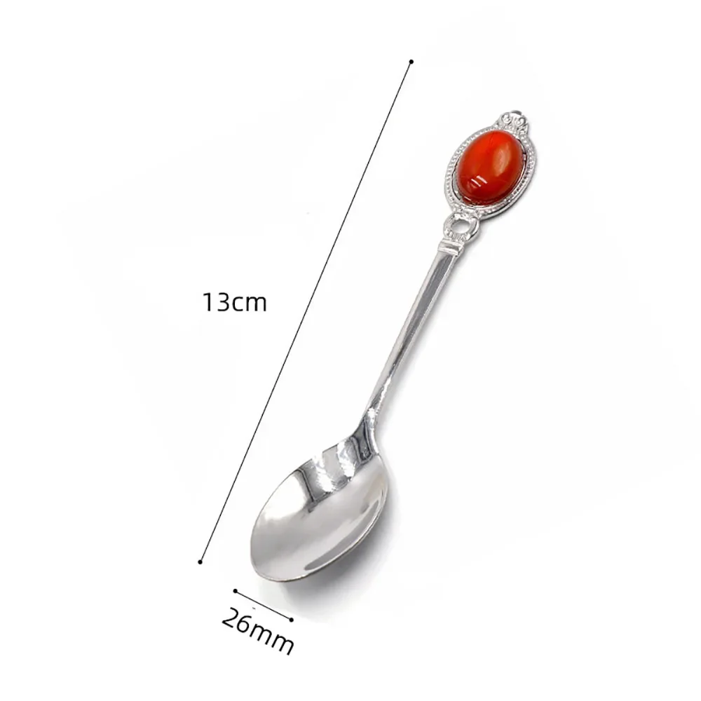 Stainless Steel Spoon Golden Stainless Steel Spoon Coffee Tea Dessert Spoons with Natural Crystal Stone Quartz Handle Creative for Home Office Decor