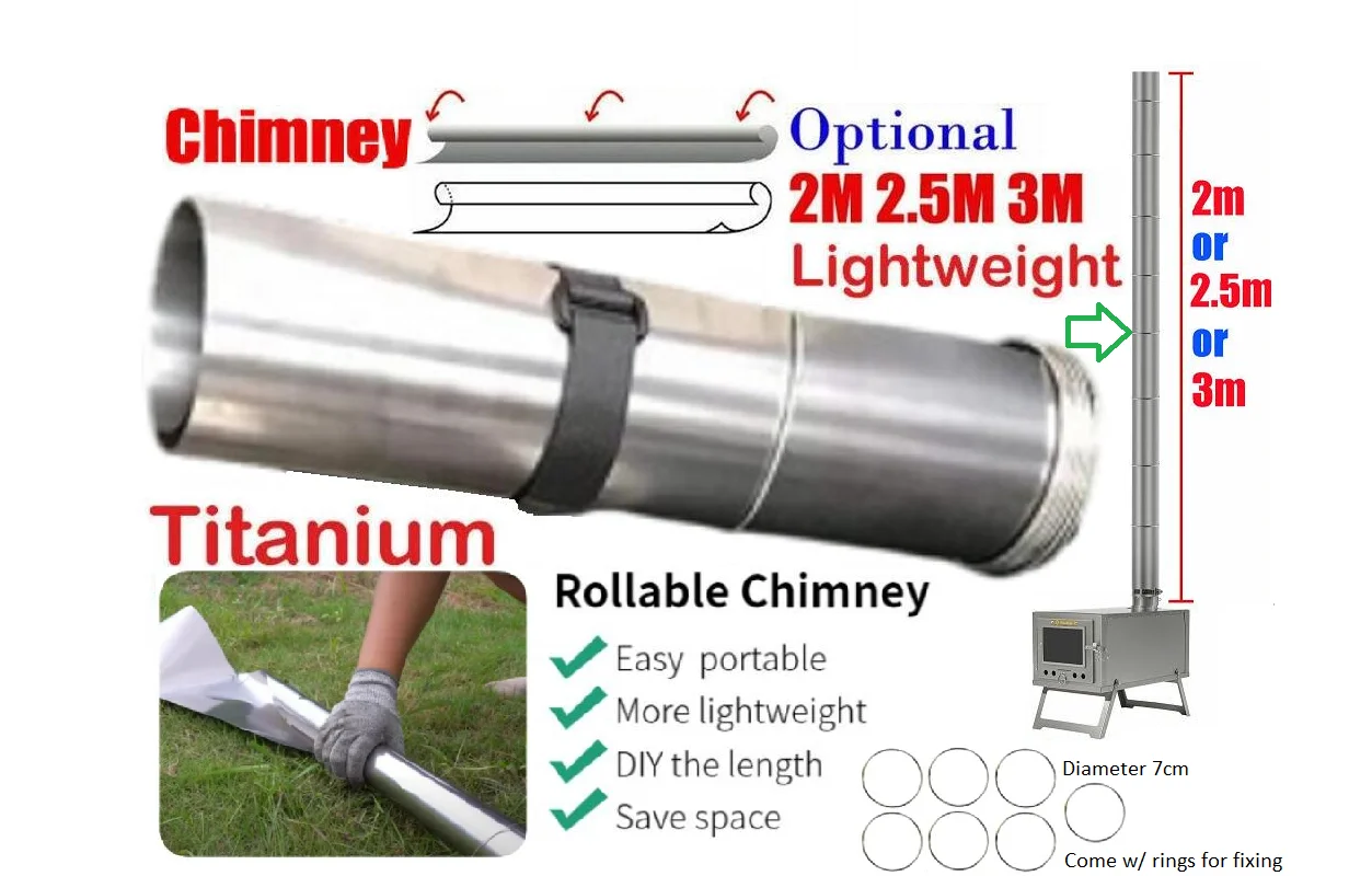 DIY Titanium Chimney Ultralight Flue Pipe w/ Rings for Outdoor Camping Hot  Tent Wood Stove Pipe Accessories Replacement