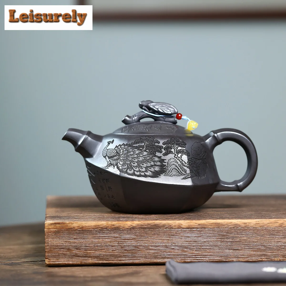 500ml Ancient Yixing Purple Clay Teapots Handmade Cicada Peacock Pot Raw Ore Stone Yellow Mud Tea Making Kettle Zisha Tea Set