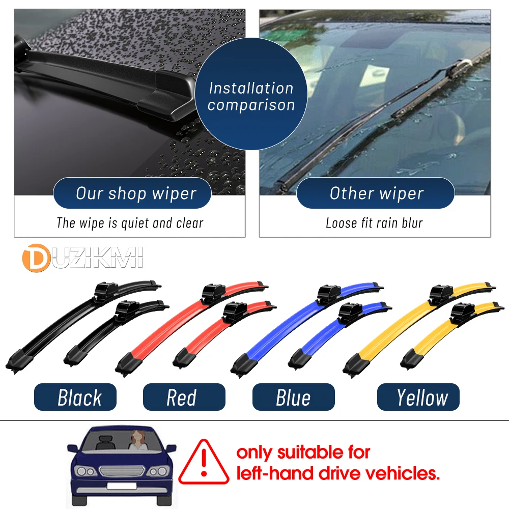 Premium Front Windshield Wiper Blades - 2 Pack, Red and Blue
