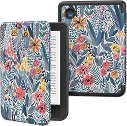 Ultra Slim Lightweight MoKo Case with Auto Wake/Sleep Cover - Kobo Clara 6inch (Blue Leaf flower)