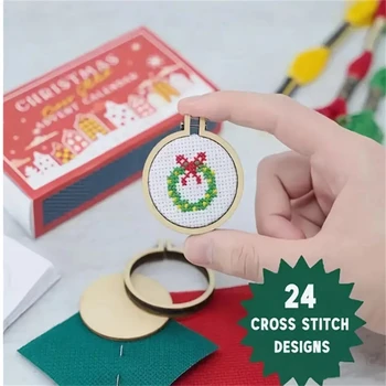 Handmade Christmas Embroidery Kit DIY Stitch Advent Calendar With Patterns For Beginners Holiday Craft Xmas Gift Set For Adults 1