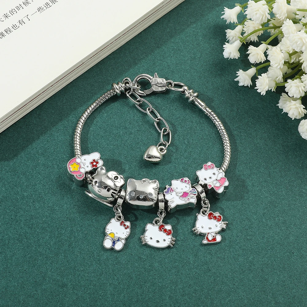 Anime Kawaii Sanrio Hello Kitty Bracelet Charms Metal Beads Making Kit Kids Gift  Jewelry Accessories - AliExpress