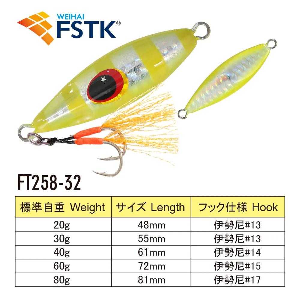 FSTK 鋳造メタルジグスローピッチジグ 20 30 40 60 80 グラムショア