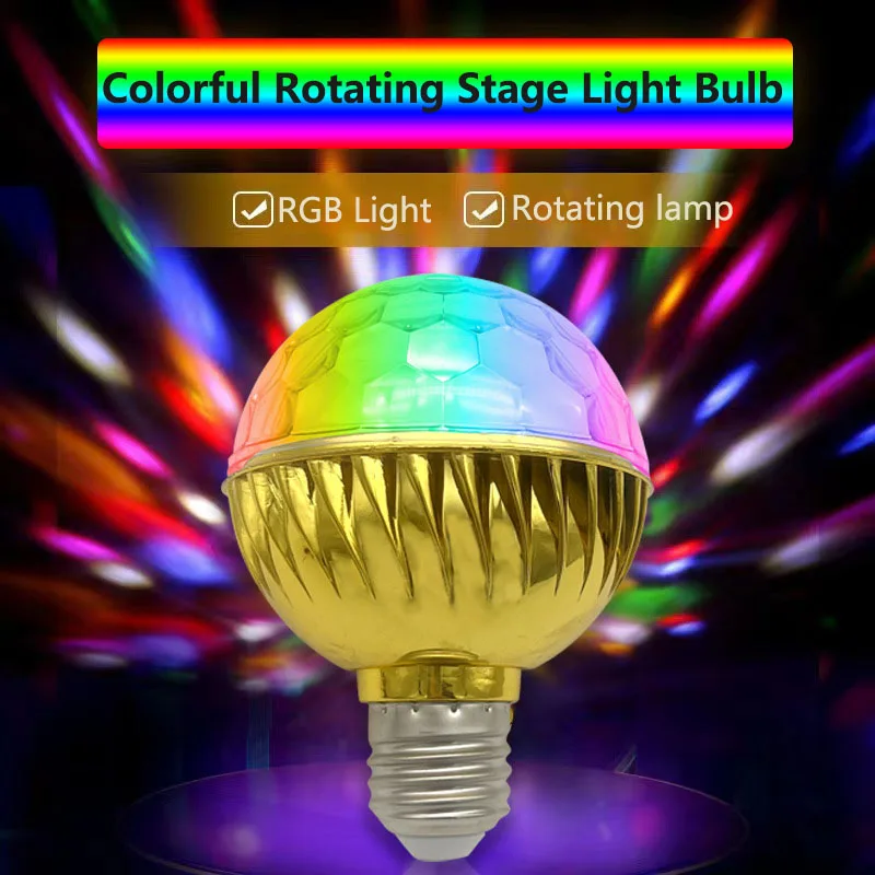 LED RGB Rotating Lights Magic Ball Stage Effect Light Colorful Golden E27 Bulb For KTV Bar Party Room Decoration Atmosphere Lamp