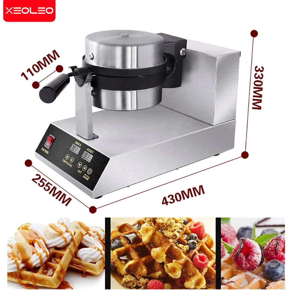 VEVOR Gaufrier Commercial 2460 W, Appareil a Gaufre Ronde a Double Tete, en Acier Inoxydable, Antiadhesif, avec Controle de la Temperature et du Temps, pour Restaurant Boulangerie Snack Bar Famille