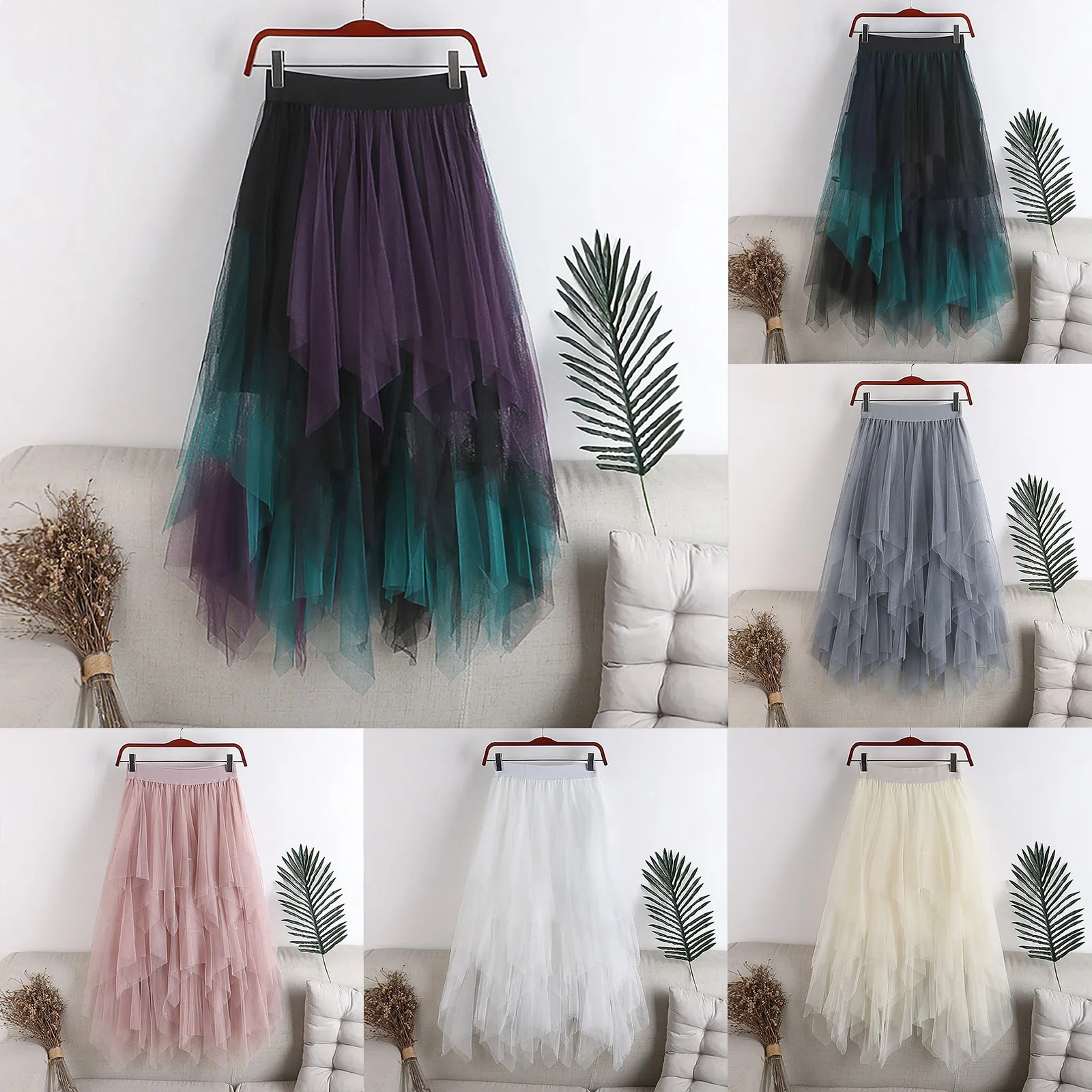 

Fashion Summer Tutu Women Skirt Tulle Bottom Faldas Casual High Waist Midi Mesh Skirts Woman Clothes Saia Jupe Femme Irregular