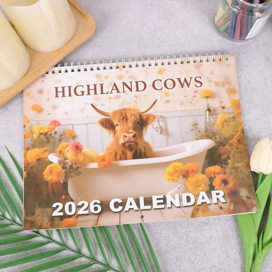 2026 Highland Cow Wall Calendar | Farmhouse Cow Calendar