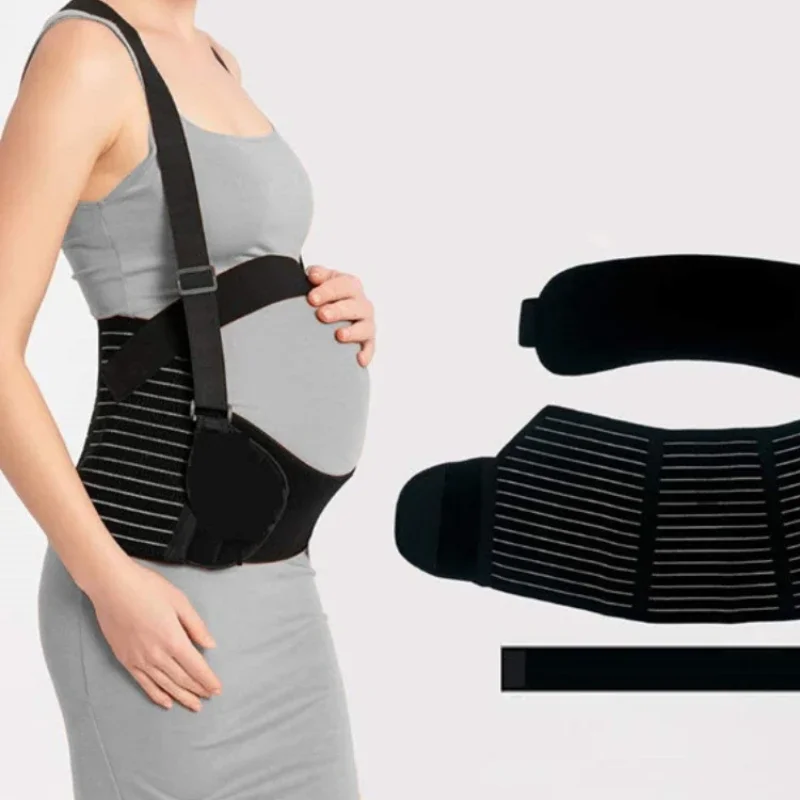 Double Support Back Abdomen Brace Shoulder Strap Lumbar Adjustable Black M-XXL Special Abdominal Care Belt for Pregnant Women