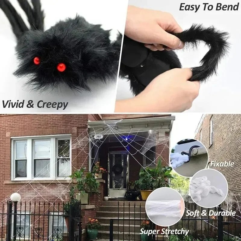 Giant Plush Spider Halloween Decoration (90-200cm) - Hairy Horror Prop for Indoor/Outdoor Party Scenes, Multi-Scene Prank Toy
