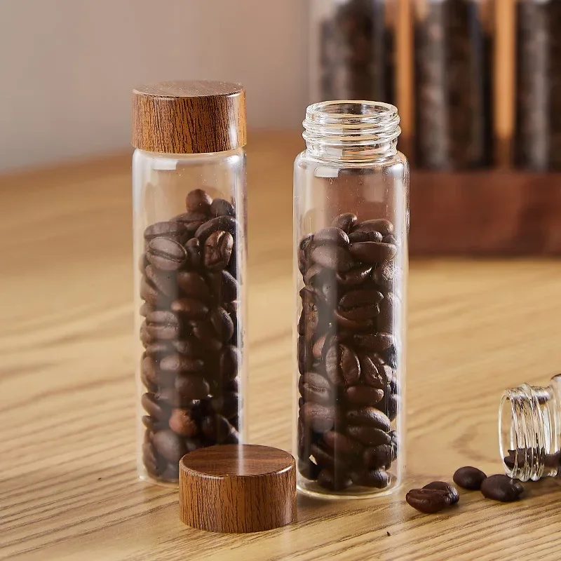 

Test Coffee Tea Tube Rack Espresso Glass Set Coffeware Accessories Sub-packed Display Walnut Beans Bottle