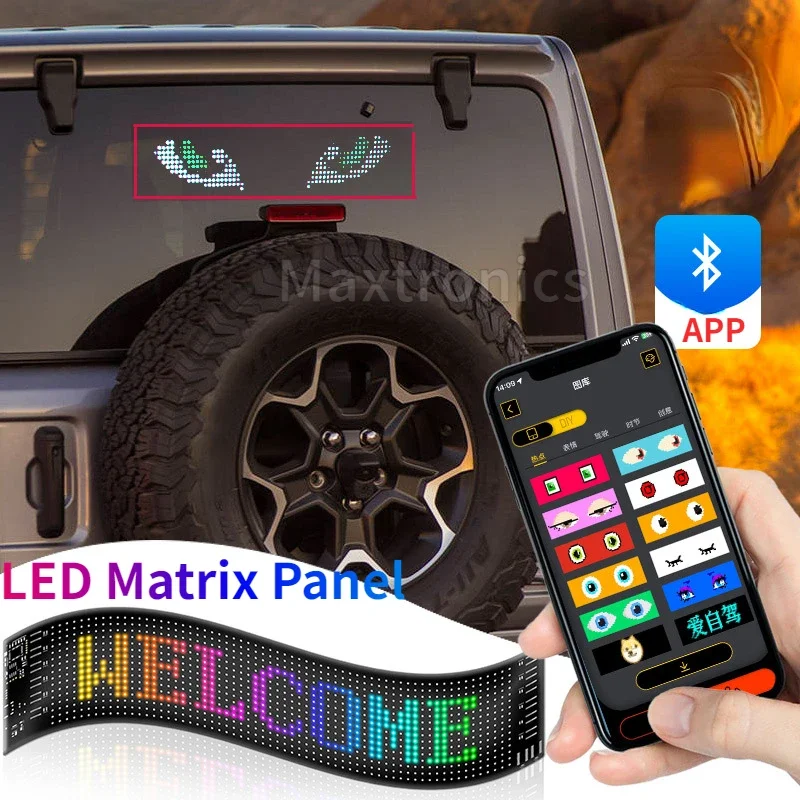 LED Message Board Car LED Matrix Pixel Panel Remote Bluetooth APP Control DIY Graffiti Scrolling Text Board Windshield Advertising Screen LED Display Board LED Advertising Box