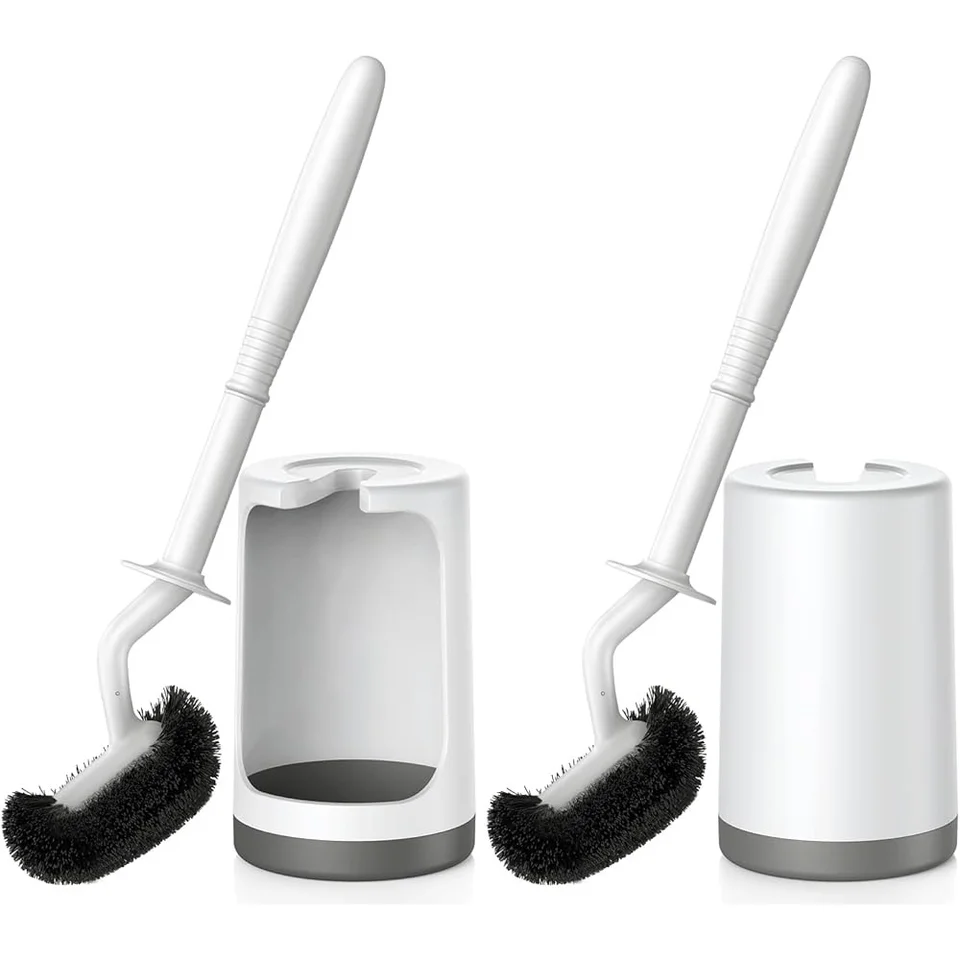 Compact Curved Toilet Brush Holder Set
