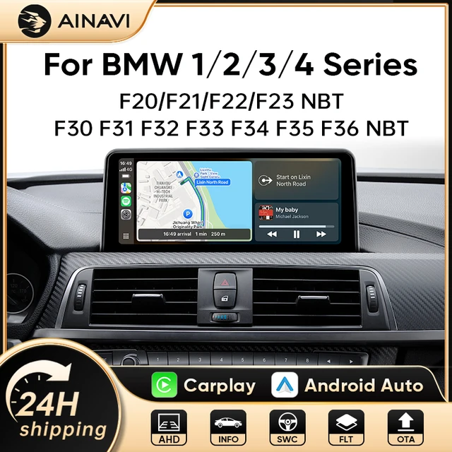 Autoradio AINAVI pour BMW série 1 2 3 4 F20 F21 F22 F23 F30 F31 F32 F33 F34 F35 F36 NBT Bluetooth sans fil Carplay Android Auto Apple Carplay autoradio audio écran voiture systèmes d'infodivertissement automobile systèmes intelligents 10,25 pouces 1