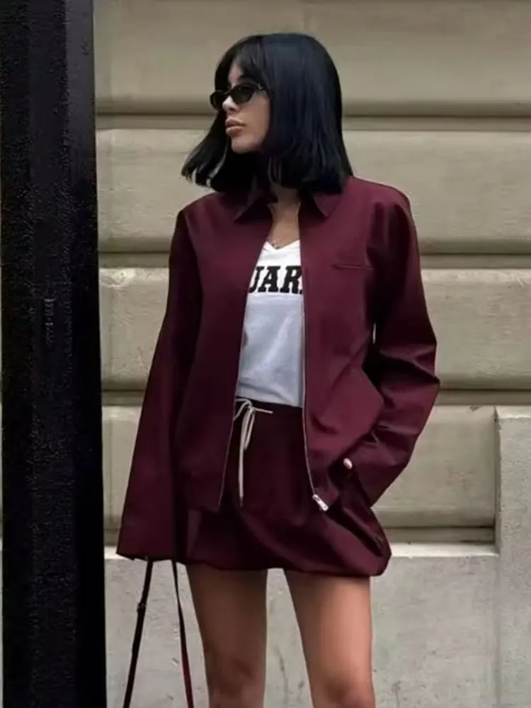 HH Autumn Women Fashion Zipper Bomber Jackets Long Sleeve Turndown Collar Coat High Street Lady Solid Casual Outwear Tops