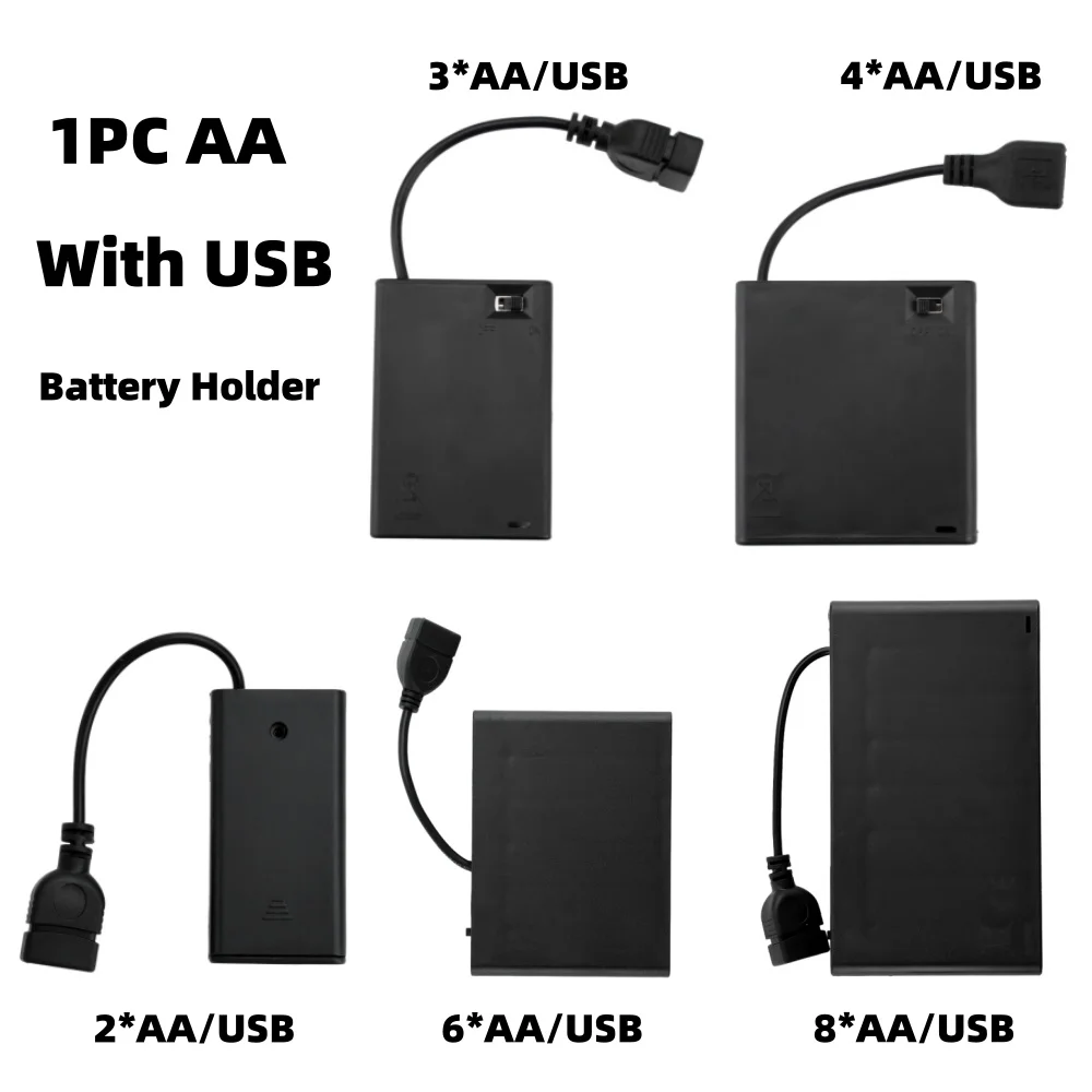 2/3/4/6/8 Slot AA Battery Case 3V/4.5V/6V/9V/12V AA Battery Holder Box Storage Case With USB
