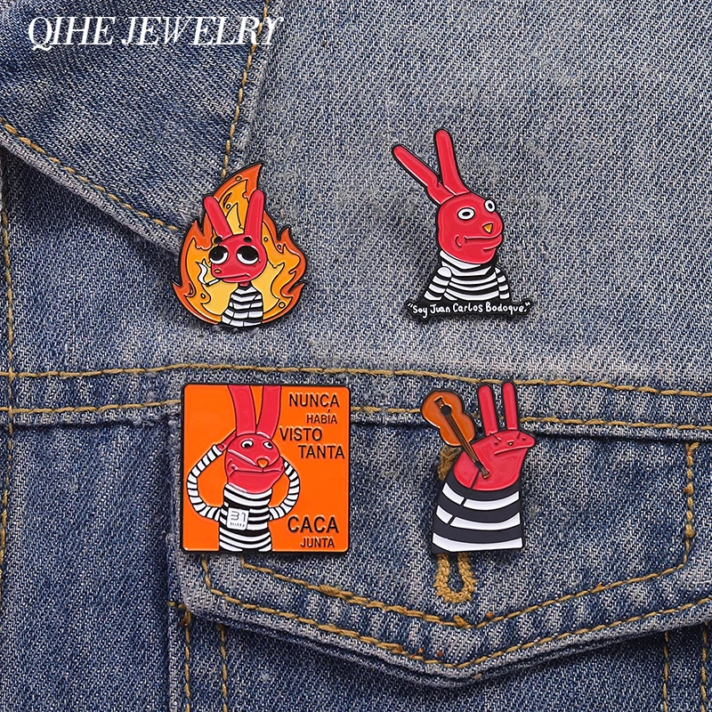 Enamel Pins Humor Comedy Anime Movies Character Enamel Pins Cartoon Red Eared Rabbit Brooch Backpack Lapel Badge Jewelry Gifts for Friend