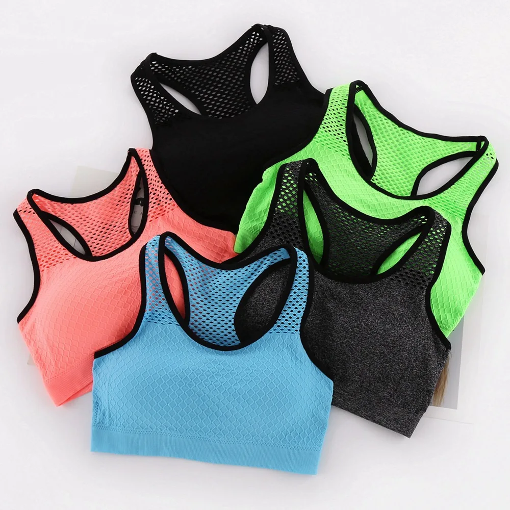 Sports Bra Mesh Sports Bra Hollow Out Sport Top Seamless Fitness Yoga Bras Women Gym Top Padded Running Vest Shockproof Push Up Crop
