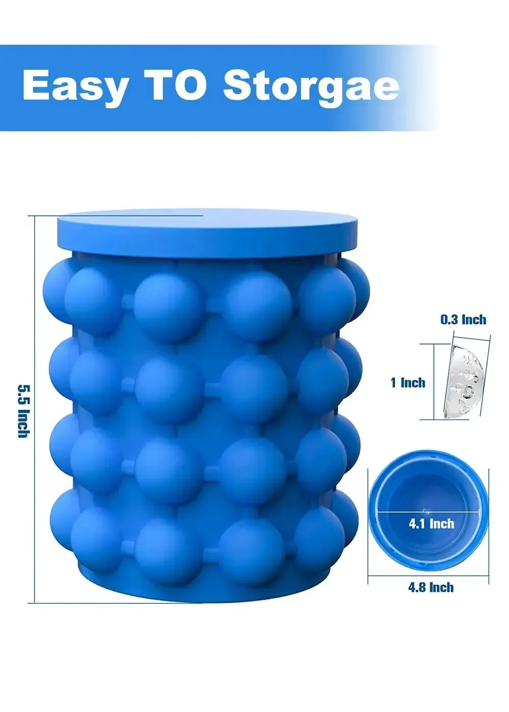 Ice Cube Mold Ice Tray Large Silicone Bucket (2-In-1) Cube Maker Circular Portable (Dark Blue) Suitable For Summer