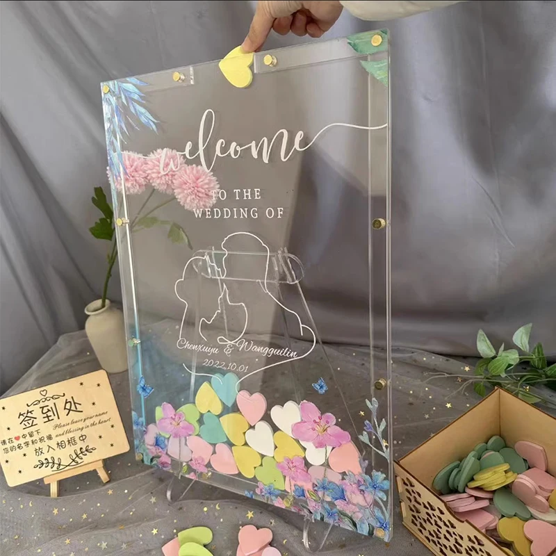 Eucalyptus Wedding Guest Book With Photo Frame - Mr & Mrs Signature Board For Wedding Reception