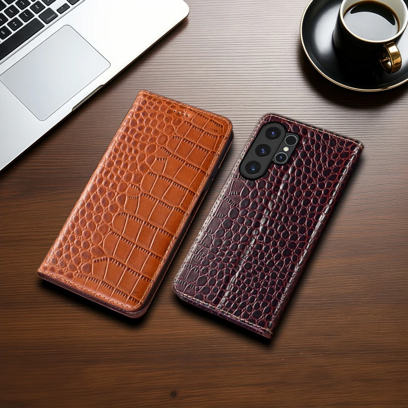 Premium Genuine Leather Magnetic Flip Wallet Cover