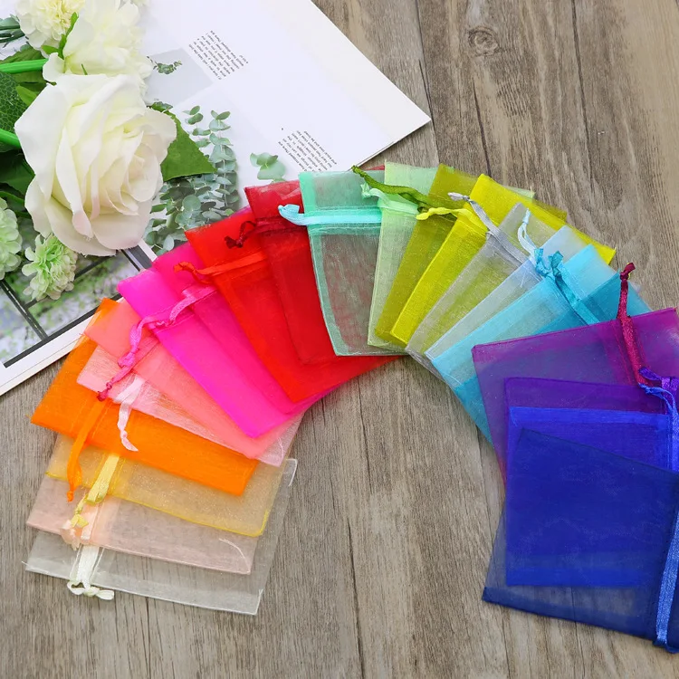 50pcs 7x9cm 9x12cm 10x15cm Sheer Organza Bags Wedding Party Candy Chocolate Bags Gift Pouches Jewelry Storage Drawstring Bags 1