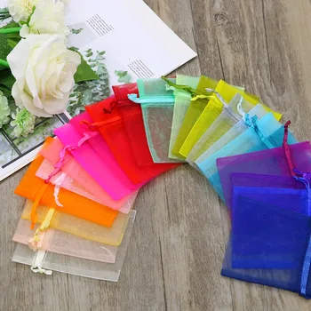 50pcs 7x9cm 9x12cm 10x15cm Sheer Organza Bags Wedding Party Candy Chocolate Bags Gift Pouches Jewelry Storage Drawstring Bags 1