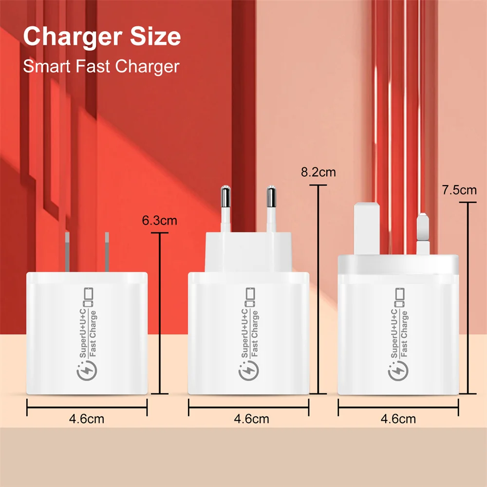 48W 3 Ports USB C PD Fast Charger For iPhone 16 17 15 14 13 12 Pro Max Xiaomi Samsung Huawei Quick Charge EU US UK Plug Adapter