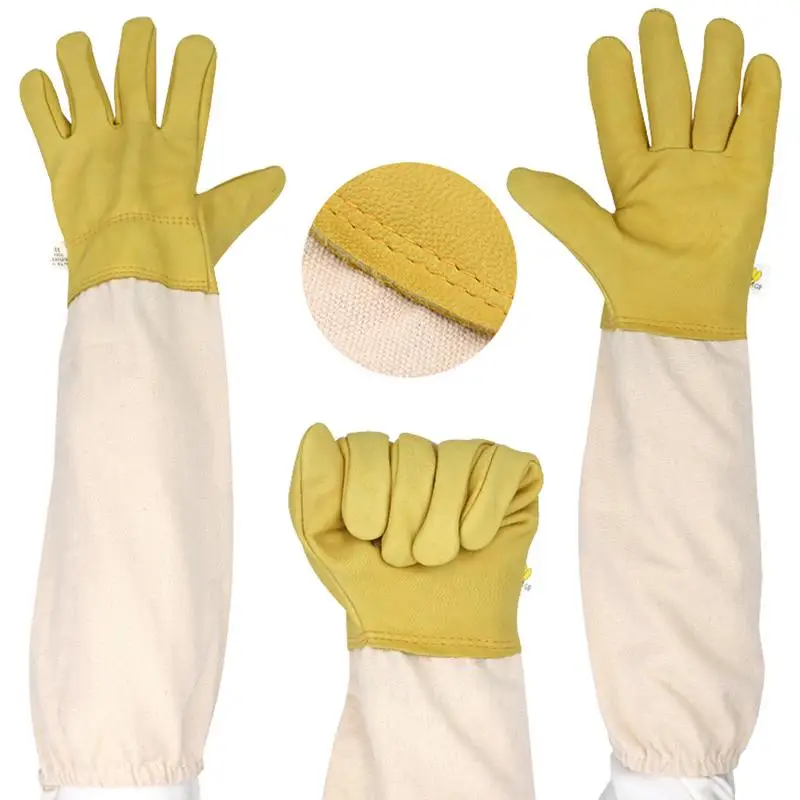 Beekeeping Gloves Beekeeping Supply Goatskin Leather Beekeeper's Glove With Long Canvas Sleeve & Elastic Cuff Beekeeper Gloves