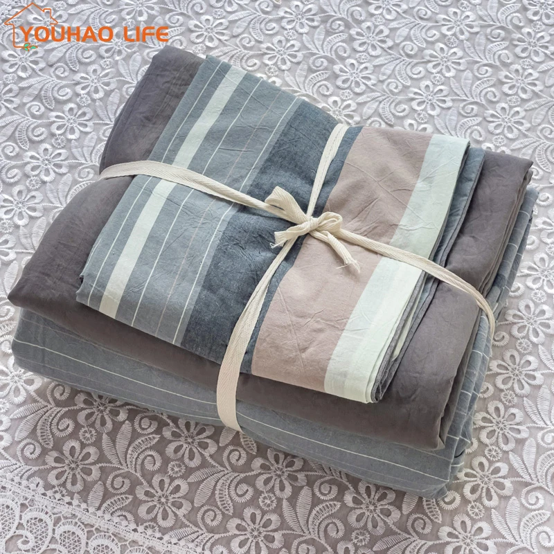 

Bedding Duvet Cover Set, 100% Cotton, Classic Striped Style, Pillowcases, Soft and Breathable Bed Sheet for All Season