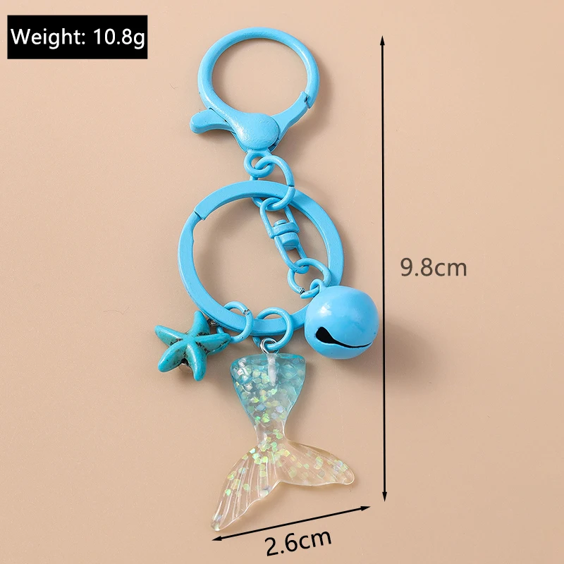 Modischer Bunter Seestern Meerjungfrauenschwanz Glocken-Schlüsselanhänger für Autoschlüssel Damen Herren Sommer Strand Handtaschen-Anhänger Schlüsselringe DIY Accessoires – Detail 8