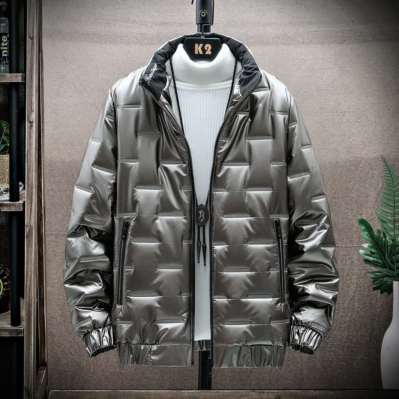 

M-8XL Plus Size Men's Winter Waterproof Shinny Cotton Coats Youth Student Solid Color Thicken Padded Jacket Stand Collar Parkas