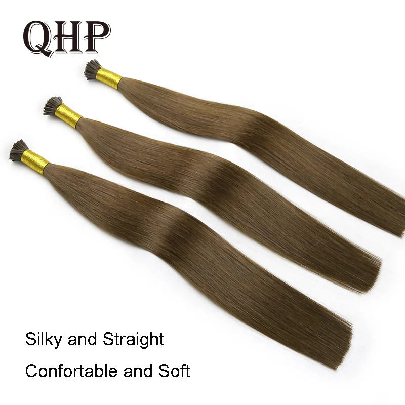 QHP I Tip Original Human Natural Hair Extensions Raw Virgin Human Hair Keratin Capsules Brazil Straight Blonde Color 50pcs/Set