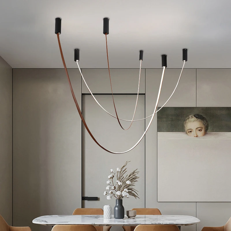 

New Line Chandelier, Modern and Minimalist Design, Villa Living Room, Restaurant, Bar Counter, Hotel U-shaped LED Duplex