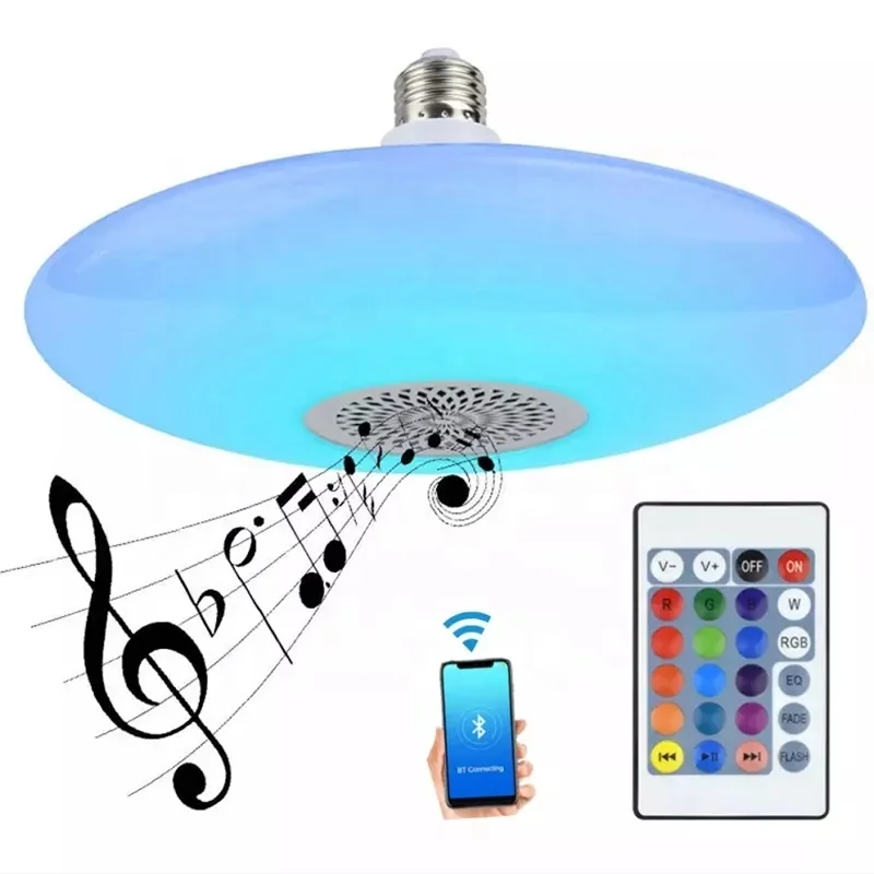 

30W/48W LED Smart Music UFO Lamp E27 Wireless Speaker Bulb RGBW Dimmable Ceiling Light Remote Control For Home 2021