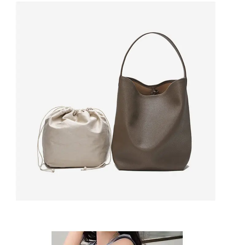 S4ec1c312b4354f45a1a8e677e18f0c47A 100% Soft Real Leather Shoulder Bags Female Big Natural Real Cow Women Leather Handbags Luxury Bucket Ladies Tote Hand Bags Grey Mallzona