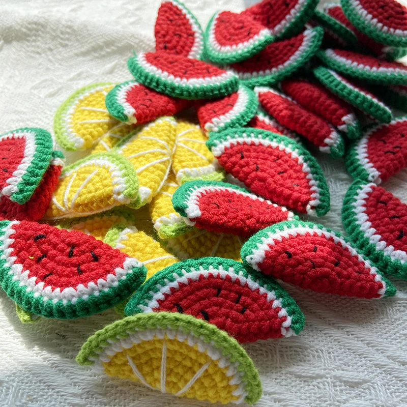 Sewing Tools Knitting Supplies Knitting Material Knitting Craft Supplies Knitted Keychain DIY Cotton thread Watermelon and Lemon kiwifruit 15PCS Crochet 5.2CM/2.05&Prime; Knitted Applique Penda Sewing Accessories