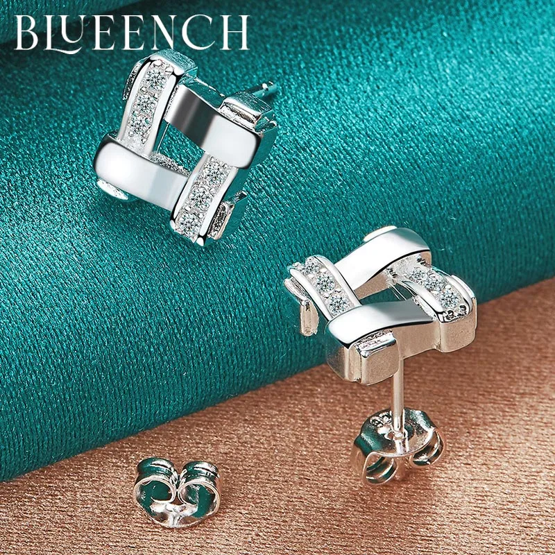 

Blueench 925 Sterling Silver Zircon Square Stud Earrings Suitable For Ladies Wedding Parties Fashion Charm Jewelry