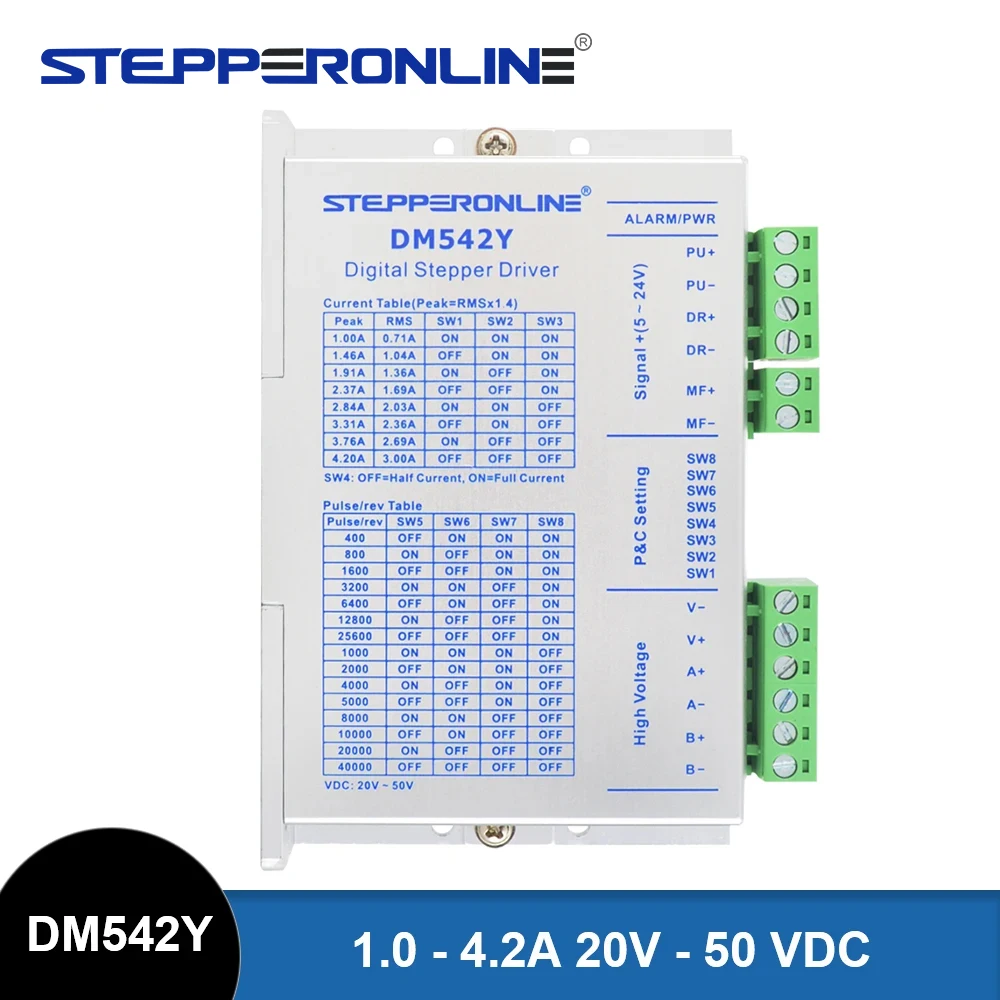 STEPPERONLINE DM542Y Digital Stepper Motor Driver 2-phase Stepper Motor Controller 1.0-4.2A 20V-50 VDC for Nema 17/23/24