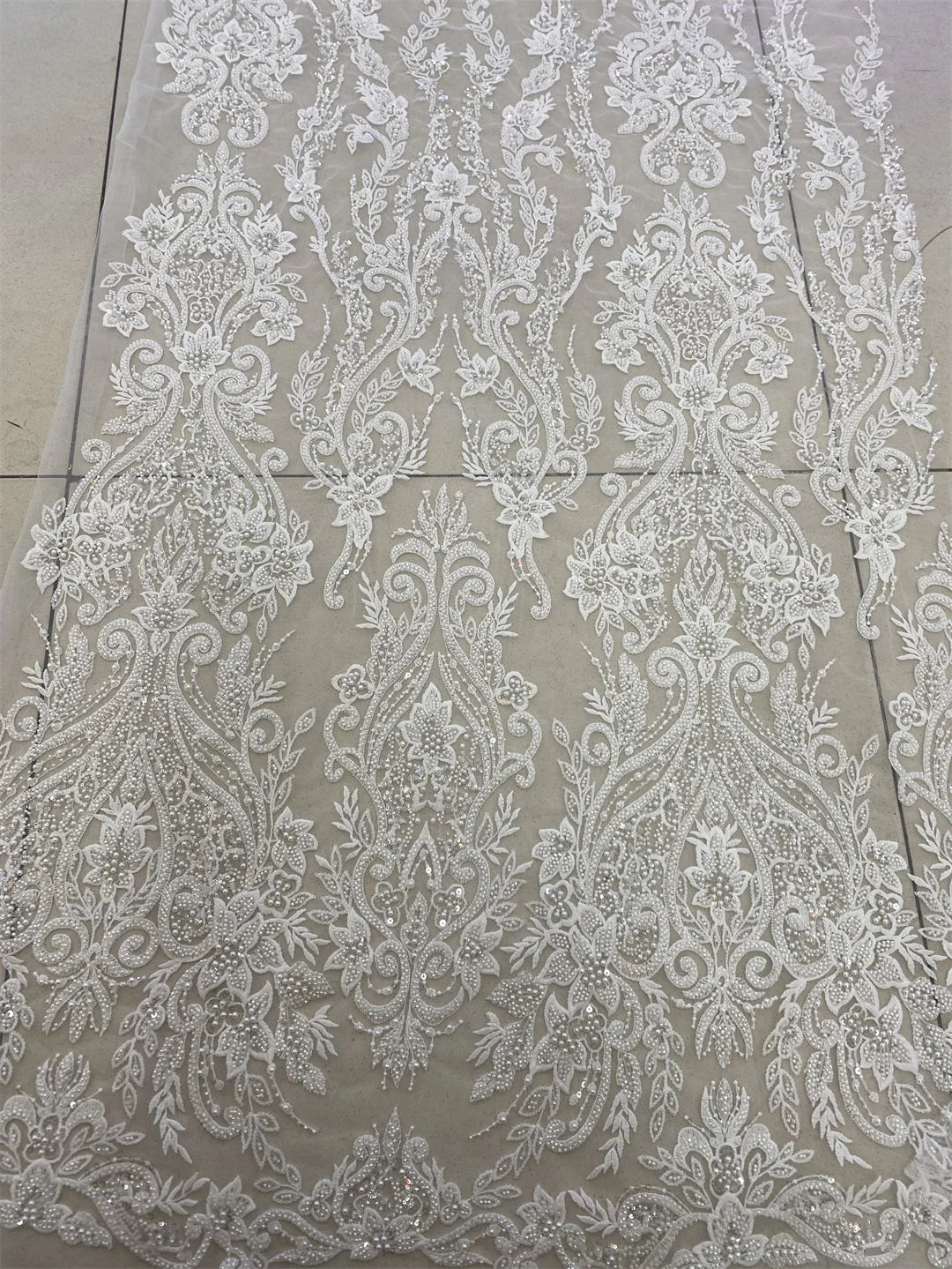 White Lace Handmade African Lace Fabric French Mesh Sequins Fabric Wedding Dress Nigeria Beaded Sewing High-End
