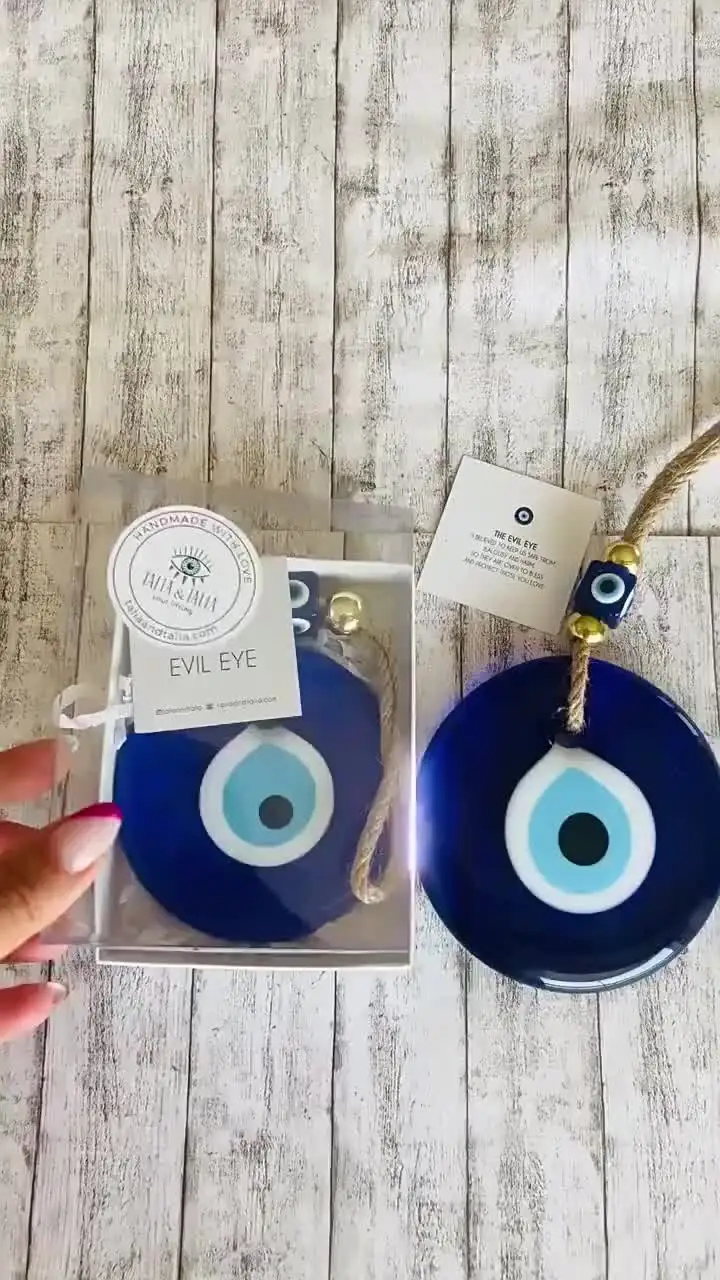 Carillon à Vent Œil Turquoise (Evil Eye) Avec 3 Clochettes - Décoration Murale Intérieur/Extérieur