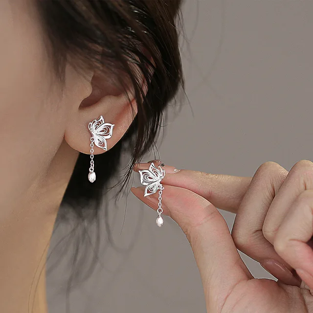 925 Sterling Silver Hollow Butterfly Stud Earrings For Women Luxury Designer Jewelry Wholesale Accessories Prevent Allergies 1