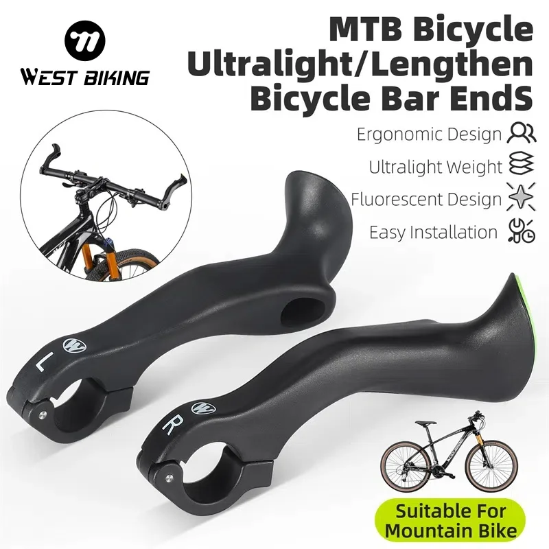 WEST BIKING Mountain Bike Handle Bar Ergonomic MTB Extension Handlebar Ends Reflective Handlebar Rest Grips Bicycle Accessories bicycle handlebar extender,bicycle accessories,bicycle handlebar grips,bicycle handlebar,bicycle handlebar extension,bicycle handlebar rest,bicycle handlebar ends